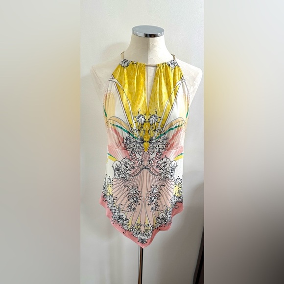 Cache Gold and Pink Asymmetrical Sleeveless Tank Top - Picture 2 of 7